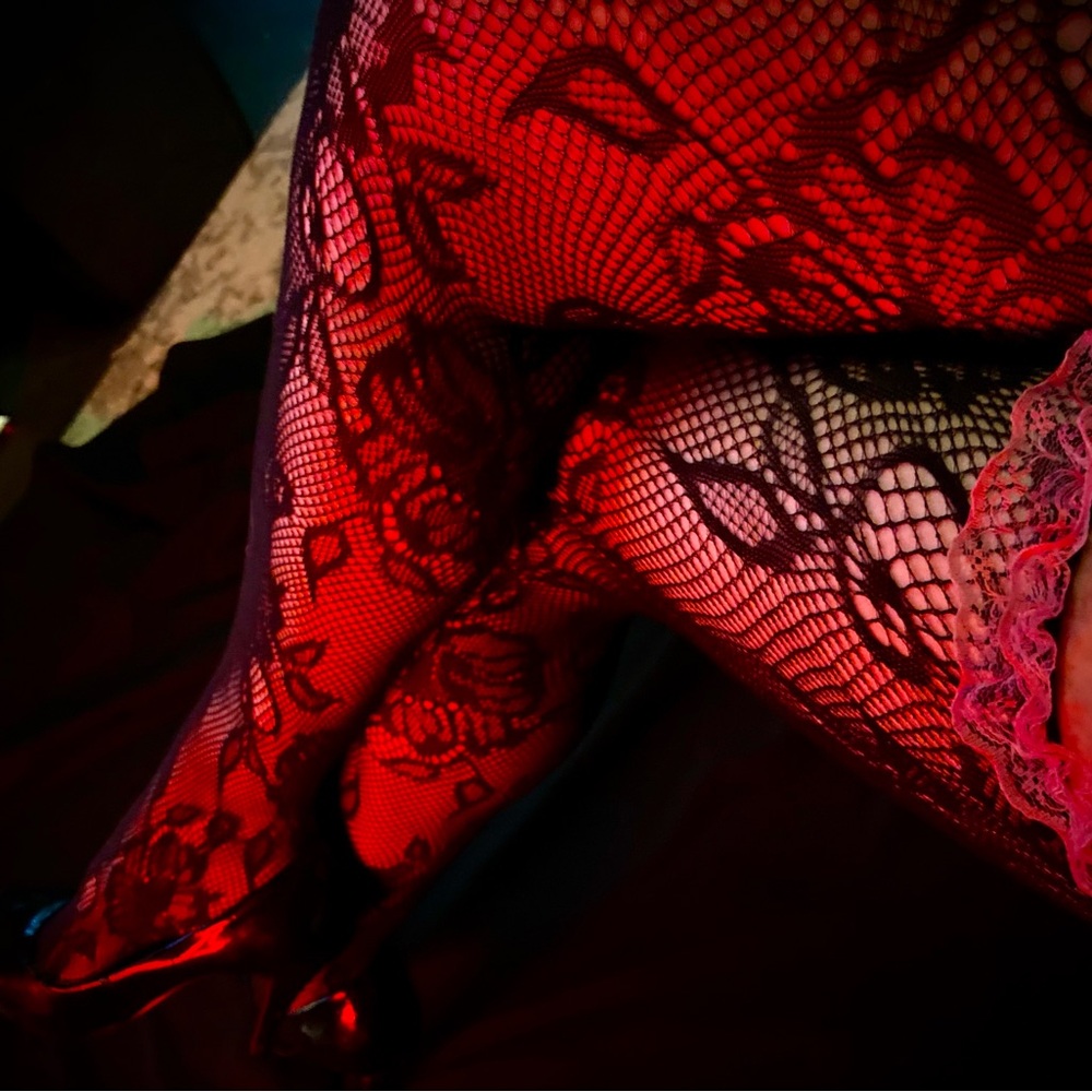 Black Floral Fishnet Tights With Pink Ruffle- Women Intimates & Sleepwear - Picture 2 of 3